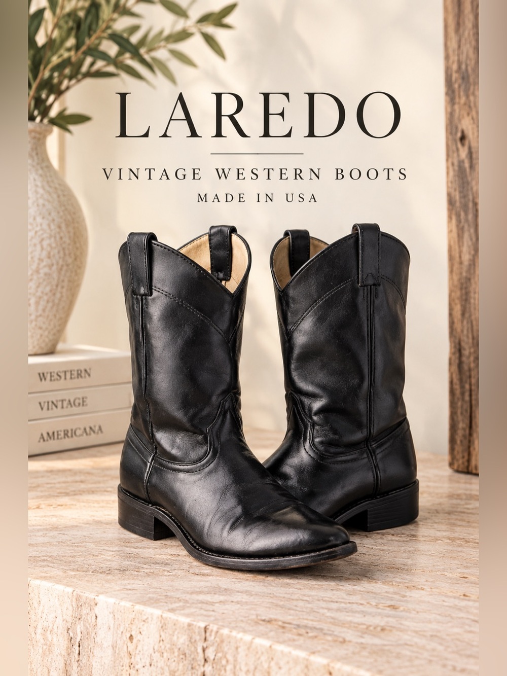 Vintage Laredo Black Leather Roper Cowboy Boots Made in USA Women’s 6.5 M